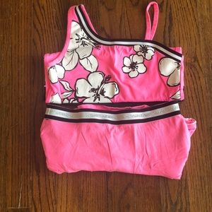 Justice pink, black and white tank top, skirt set